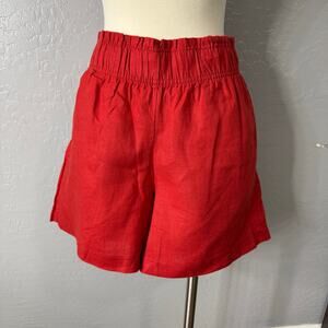 Quince 100% European Linen High Waisted Shorts, Red, M